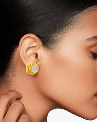 Lot 4 - Pair of Two-Color Gold and Diamond Earrings