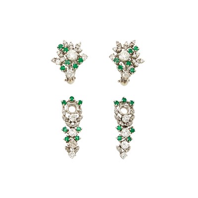 Lot 1259 - Pair of White Gold, Emerald and Diamond Earrings and Pair of Pendants