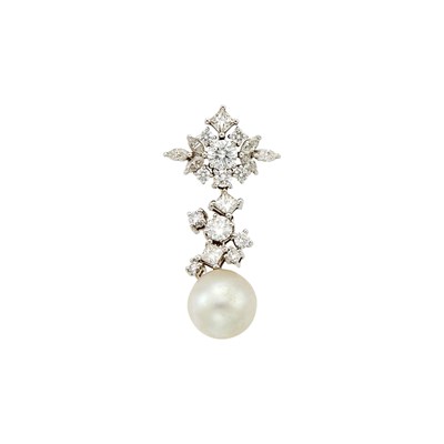 Lot 1182 - White Gold, Cultured Pearl and Diamond Pendant