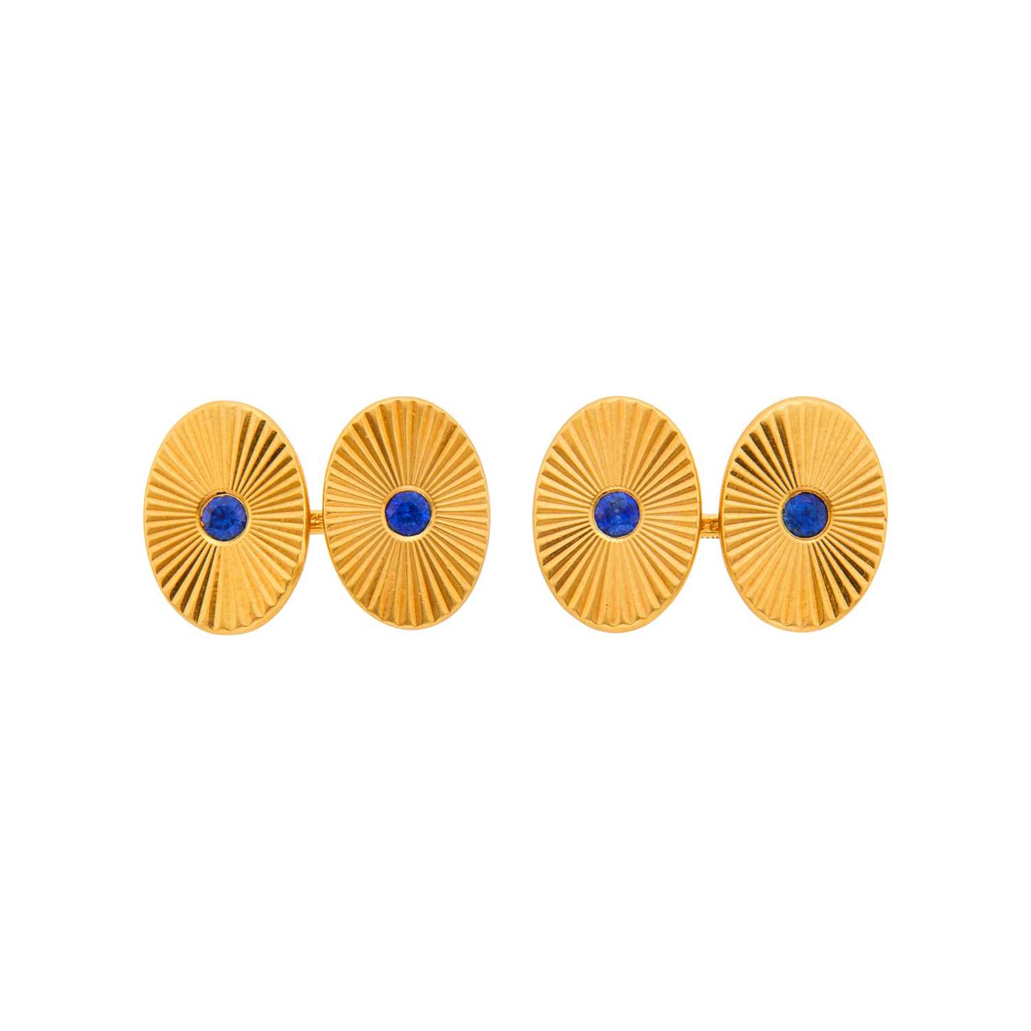 Lot 28 - Cartier Pair of Gold and Sapphire Cufflinks