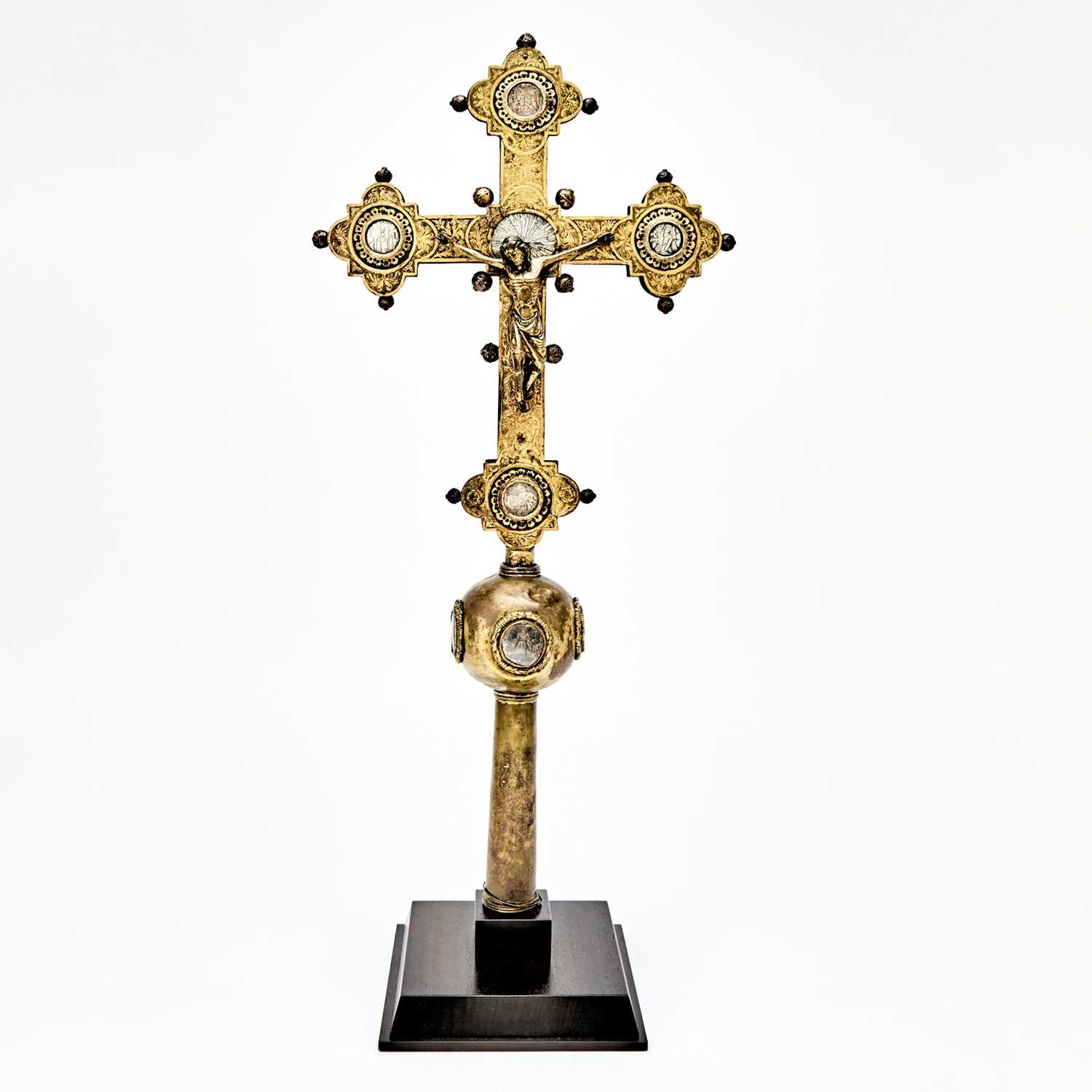 Lot 531 - Northern Italian Niello-Mounted, Engraved Gilt-Copper Processional Cross