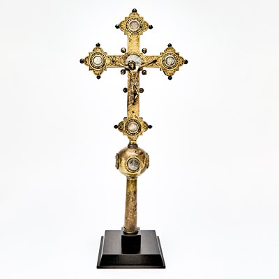 Lot 531 - Northern Italian Niello-Mounted, Engraved Gilt-Copper Processional Cross