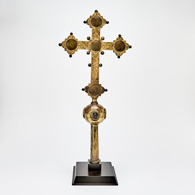 Lot 531 - Northern Italian Niello-Mounted, Engraved Gilt-Copper Processional Cross