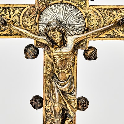 Lot 531 - Northern Italian Niello-Mounted, Engraved Gilt-Copper Processional Cross