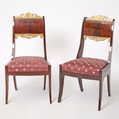 Lot 186 - Set of Eight Russian Empire Parcel-Gilt Mahogany Dining Side Chairs