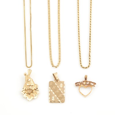 Lot 79 - Three Gold Pendants and Three Neck Chains, 14K 8 dwt.