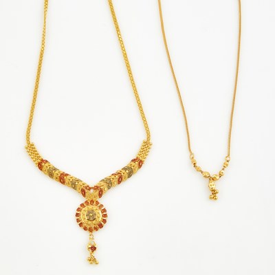 Lot 114 - Two Gold and Enamel Necklaces, 22K 12 dwt. all