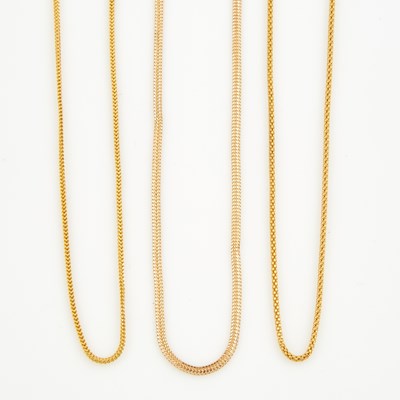 Lot 115 - Three Gold Neck Chains, 22K and 21K 7 dwt. all