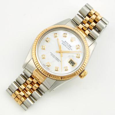 Lot 131 - Mans Diamond and Metal Bracelet Watch, 27 Jewels, Rolex, 36mm, 18K and Metal