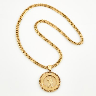 Lot 215 - Gold Neck Chain with diamond pendant attached, 14K 64 dwt.