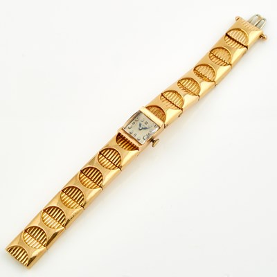 Lot 273 - Ladys Gold Bracelet Watch, 17 Jewels, Swiss, 14K 27 dwt. all