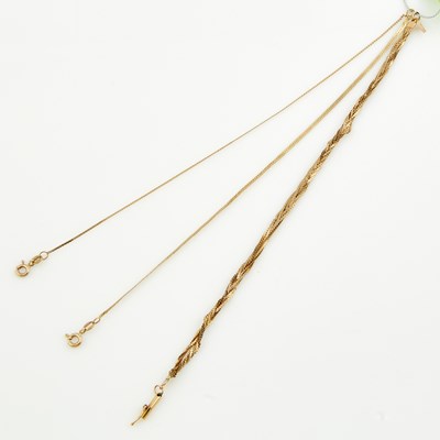 Lot 297 - Three Gold Flexible Bracelets, 14K 3 dwt., damaged