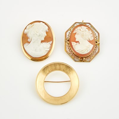 Lot 310 - Two Gold Cameo Pins and Gold Pin, 14K 8 dwt. all