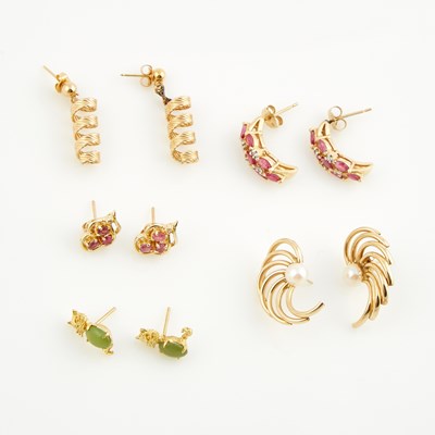 Lot 317 - Ten Gold, Stone and Bead Earrings, 14K 8 dwt. all