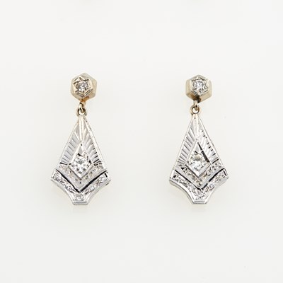 Lot 419 - Two Diamond Earrings, 14 diamonds about 0.67 ct., 14K 3 dwt.