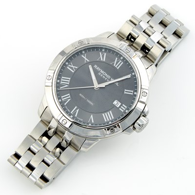 Lot 440 - Mans Metal Bracelet Watch, Quartz, signed Raymond Weil, with box, papers and extra link.