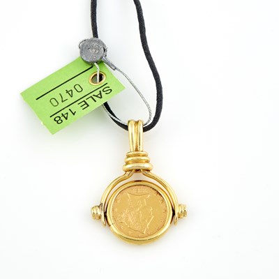 Lot 470 - Gold and Coin Pendant with cord attached, 21K and 18K 16 dwt. all