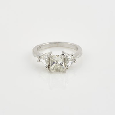 Lot 471 - Diamond Engagement Ring, 3 diamonds, center stone about 1.15 cts., 2 stones about 0.50 ct.,         Platinum 3 dwt.