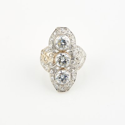 Lot 488 - Diamond Ring, 31 diamonds, 3 stones about 3.30 cts., 28 stones about 1.00 ct., Platinum 5 dwt.,     stones damaged