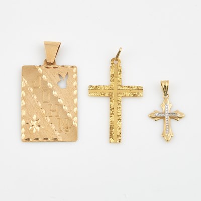 Lot 518 - Three Gold Pendants, 14K 5 dwt.