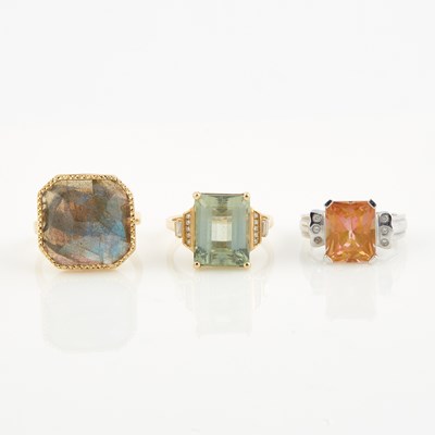 Lot 522 - Three Gold and Stone Rings, 14K 8 dwt. all, stone missing