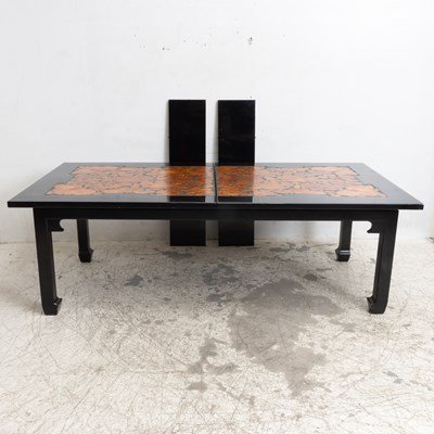 Lot 112 - Black Lacquer Wood Inlaid Extending Dining Table