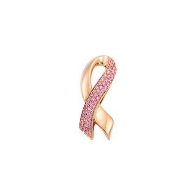 Lot 1251 - Rose Gold and Pink Sapphire 'Pink Ribbon' Brooch