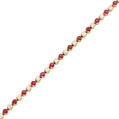 Lot 1231 - Gold, Ruby and Diamond Bracelet