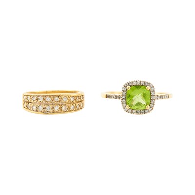 Lot 1264 - Gold and Diamond Band Ring and Peridot and Diamond Ring