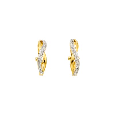 Lot 1060 - Pair of Two-Color Gold and Diamond Half-Hoop Earrings