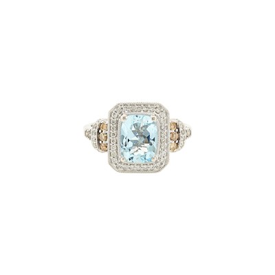 Lot 1152 - LeVian White Gold, Aquamarine, Colored Diamond and Diamond Ring