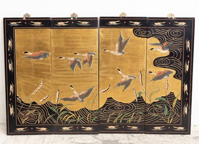 Lot 114 - Asian Lacquered Four Panel Screen