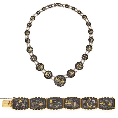 Lot 1136 - Japanese Shakudo Necklace and Bracelet