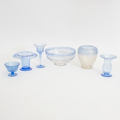 Lot 123 - Group of Six Blue Threaded Glass Articles