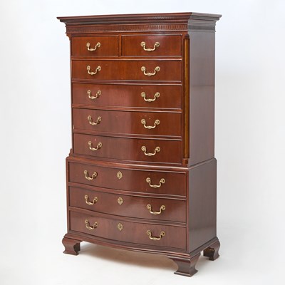 Lot 233 - Baker Chippendale Style Inlaid Mahogany Chest on Chest