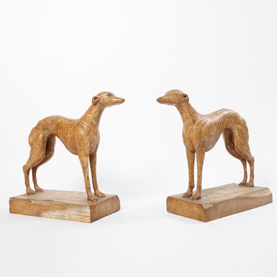 Lot 318 - Pair of Carved and Painted Wood Figures of Standing Whippets