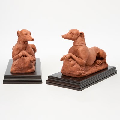 Lot 307 - Pair of Terracotta Models of Recumbent Whippets