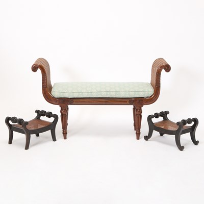 Lot 517 - Near Pair of Anglo-Indian Ebony Footstools