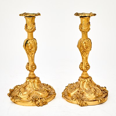 Lot 157 - Pair of Louis XV Style Gilt-Bronze Candlesticks