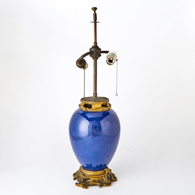 Lot 217 - Gilt-Metal Mounted Chinese Blue Porcelain Vase Mounted as a Lamp