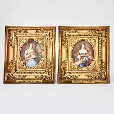 Lot 175 - Pair of Portrait Miniatures on Porcelain of Mlle. De Montpensier, The Duchesse de la Valleare