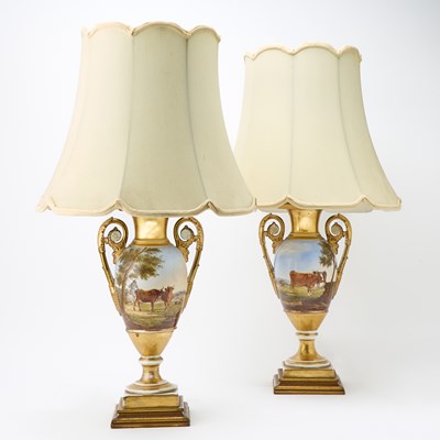 Lot 380 - Pair of Paris Porcelain Gilt Ground Two-Handled Vases