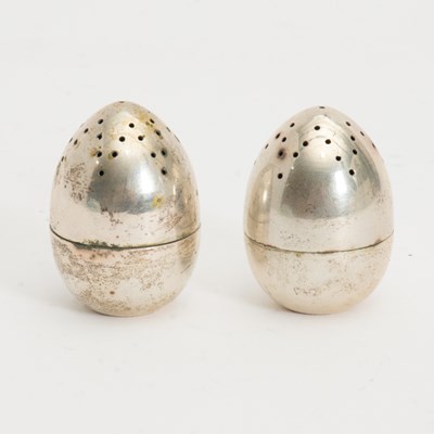 Lot 195 - Pair of Italian Egg-Form Sterling Silver Shakers