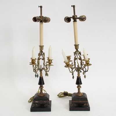 Lot 138 - Pair of Brass Candelabra-Form Lamps