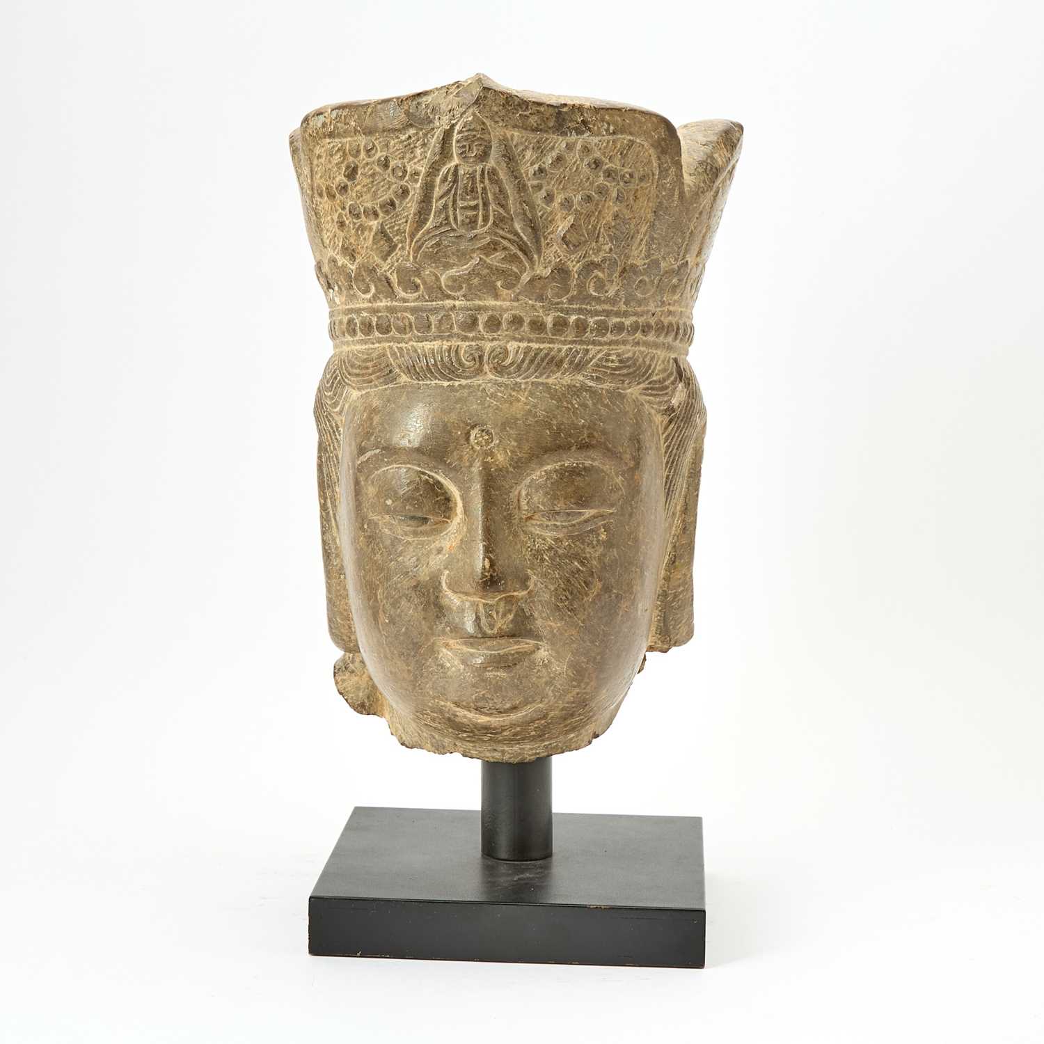 Lot 585 - A Chinese Carved Stone Head of Guanyin