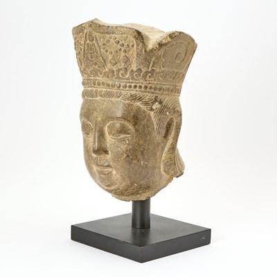 Lot 585 - A Chinese Carved Stone Head of Guanyin