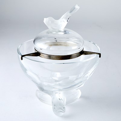 Lot 634 - Lalique Molded Glass and Metal "Igor" Pattern Caviar Server With Cover