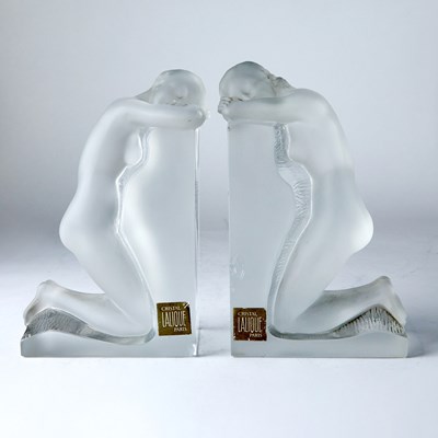 Lot 292 - Lalique Molded Glass Reverie Figural Bookends