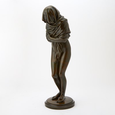 Lot 192 - Patinated Bronze Figure of a Young Woman Titled "La Frileuse (The Chilly One)"