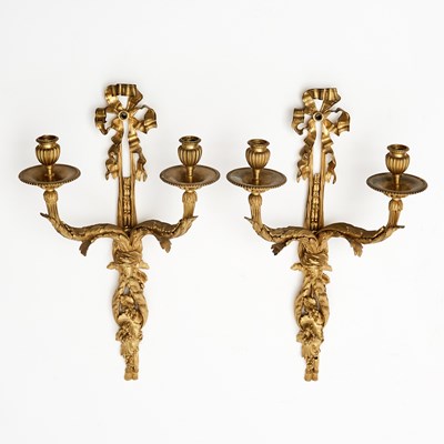 Lot 263 - Pair of Louis XVI Style Gilt-Bronze Two-Light Wall Sconces